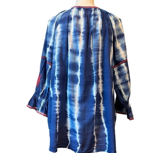 CAFFE MARRAKESH WOMENS BLUE TYE DYE TOP SIZE LARGE LIGHTWEIGHT AND FLOWY - Picture 3 of 11